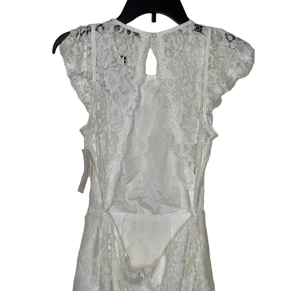 Signature8 Women's Dress Floral Open Back Lace Lined Cap Sleeve White Medium NWT - Picture 7 of 9